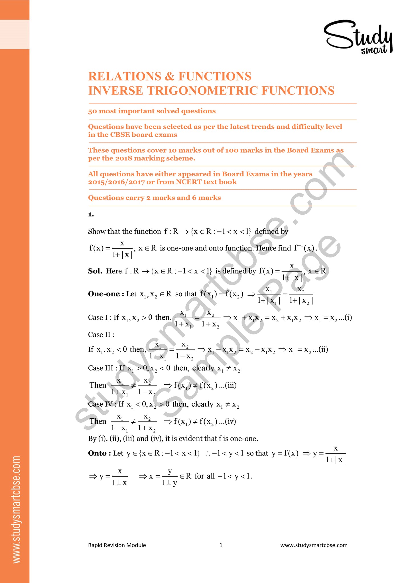 Class 12 Maths Relations and Functions - Inverse Trigonometric Functions - 50 Most Important Questions with Solutions