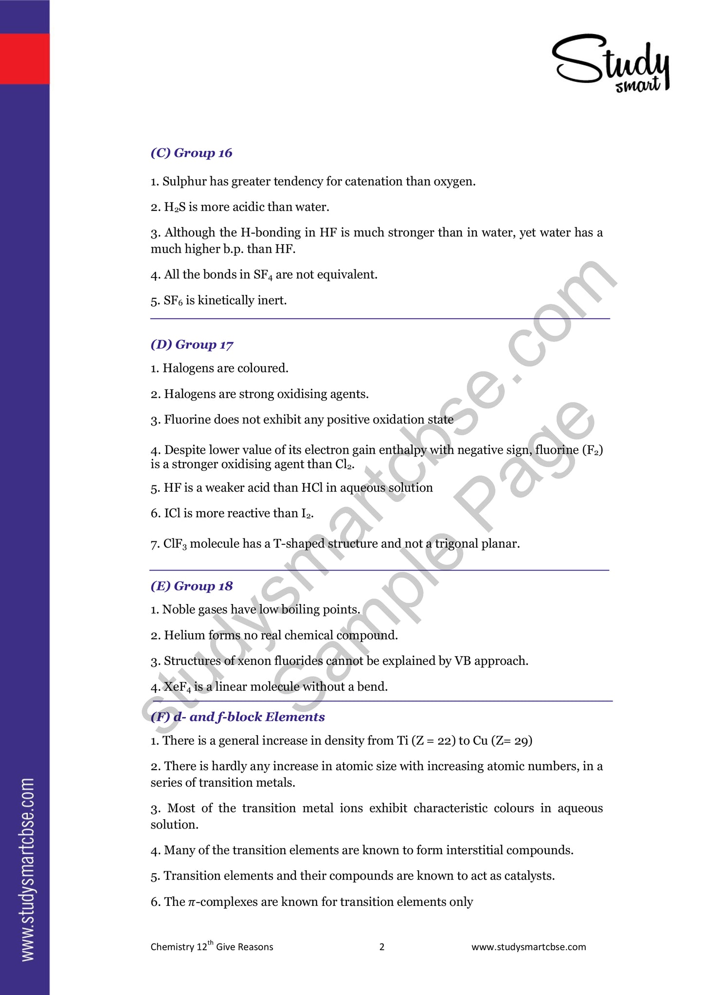 CBSE Class 12th Chemistry | d & f Block Elements, p-Block, Isolation of elements -Important Reactions, Give Reasons