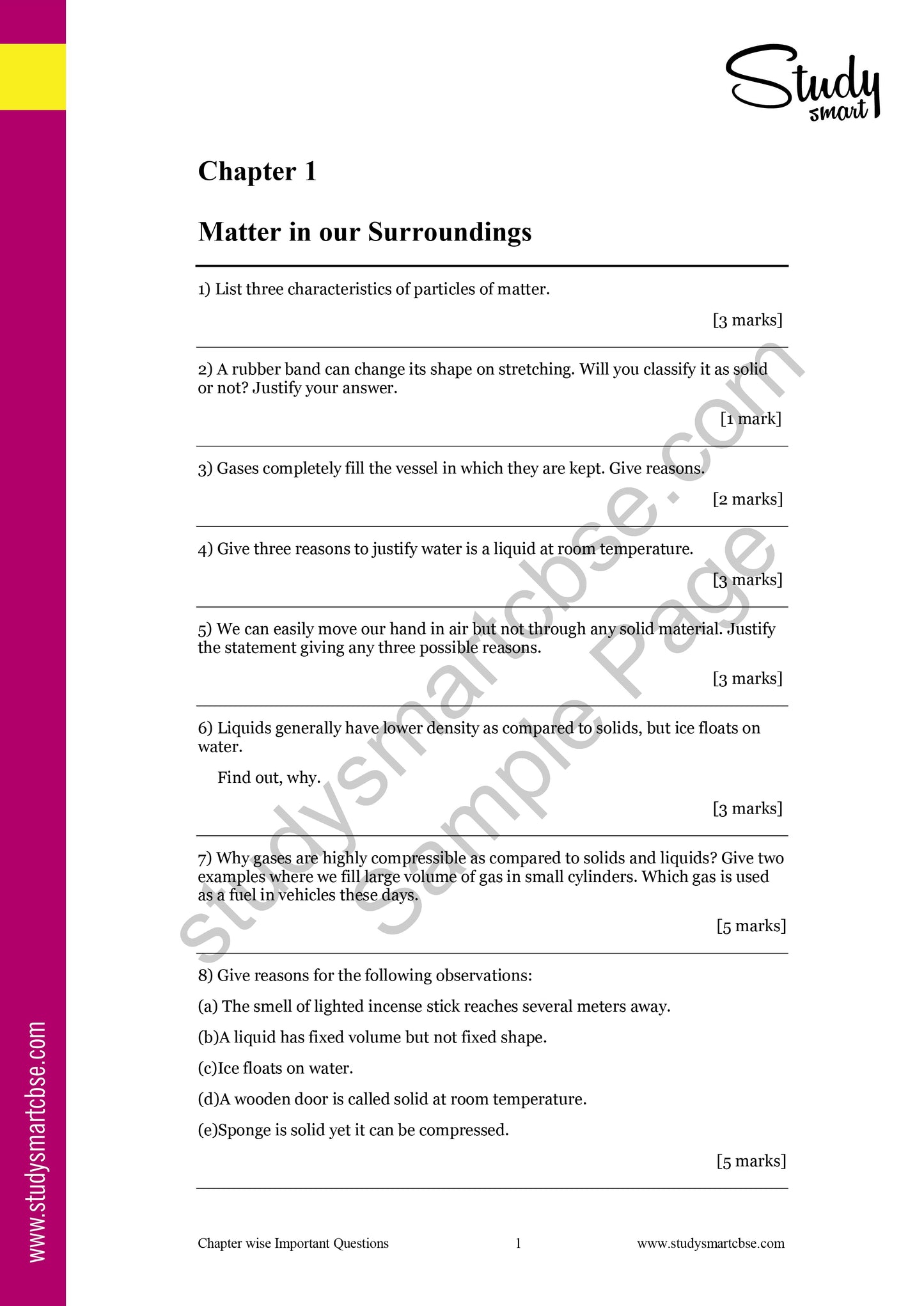 Class 9 Science Chapter 1 Matter in our Surrounding Most Important Questions-01