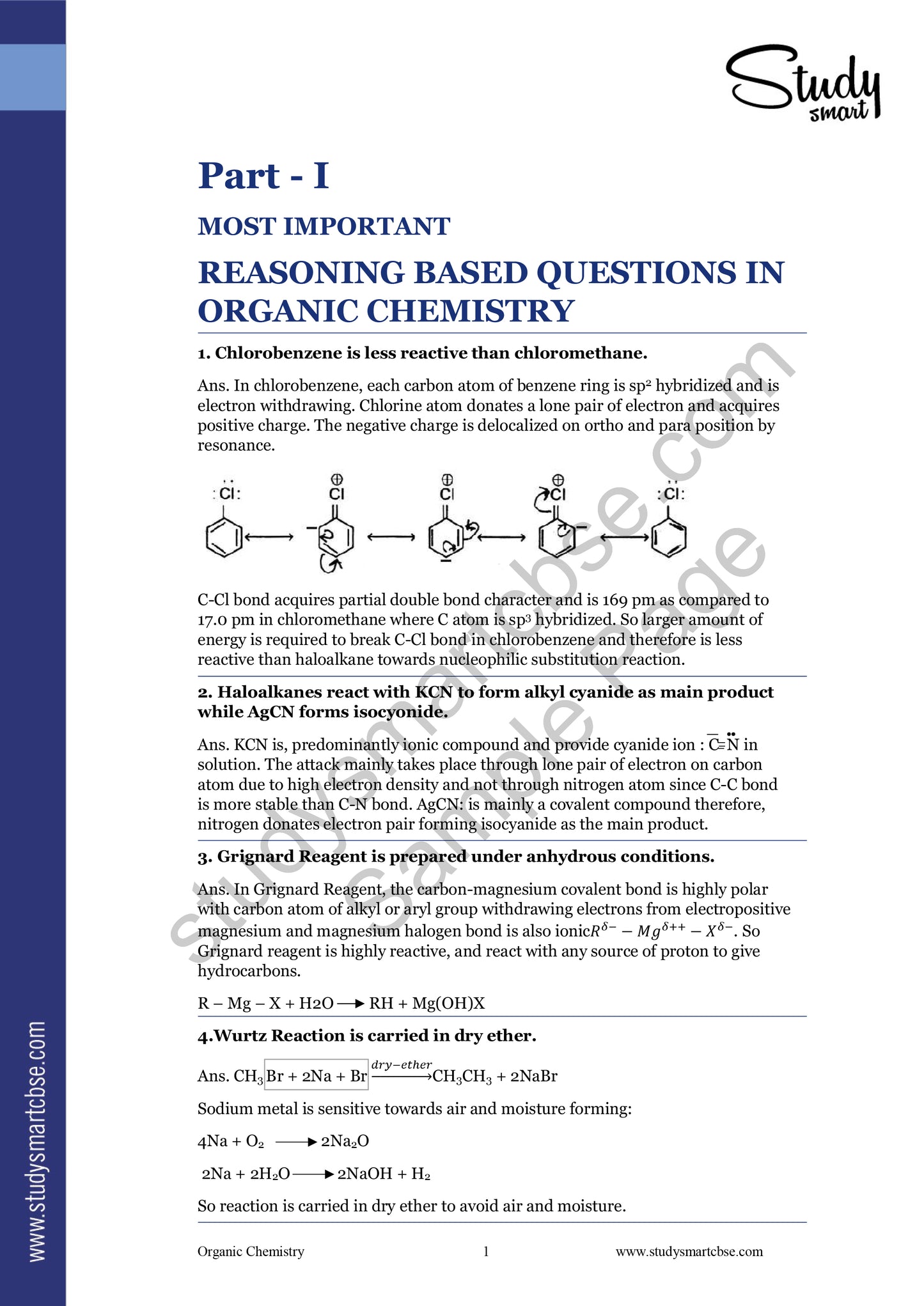 CBSE Class 12th Organic Chemistry - Reasoning Based, Distinguish Between, Named Reactions