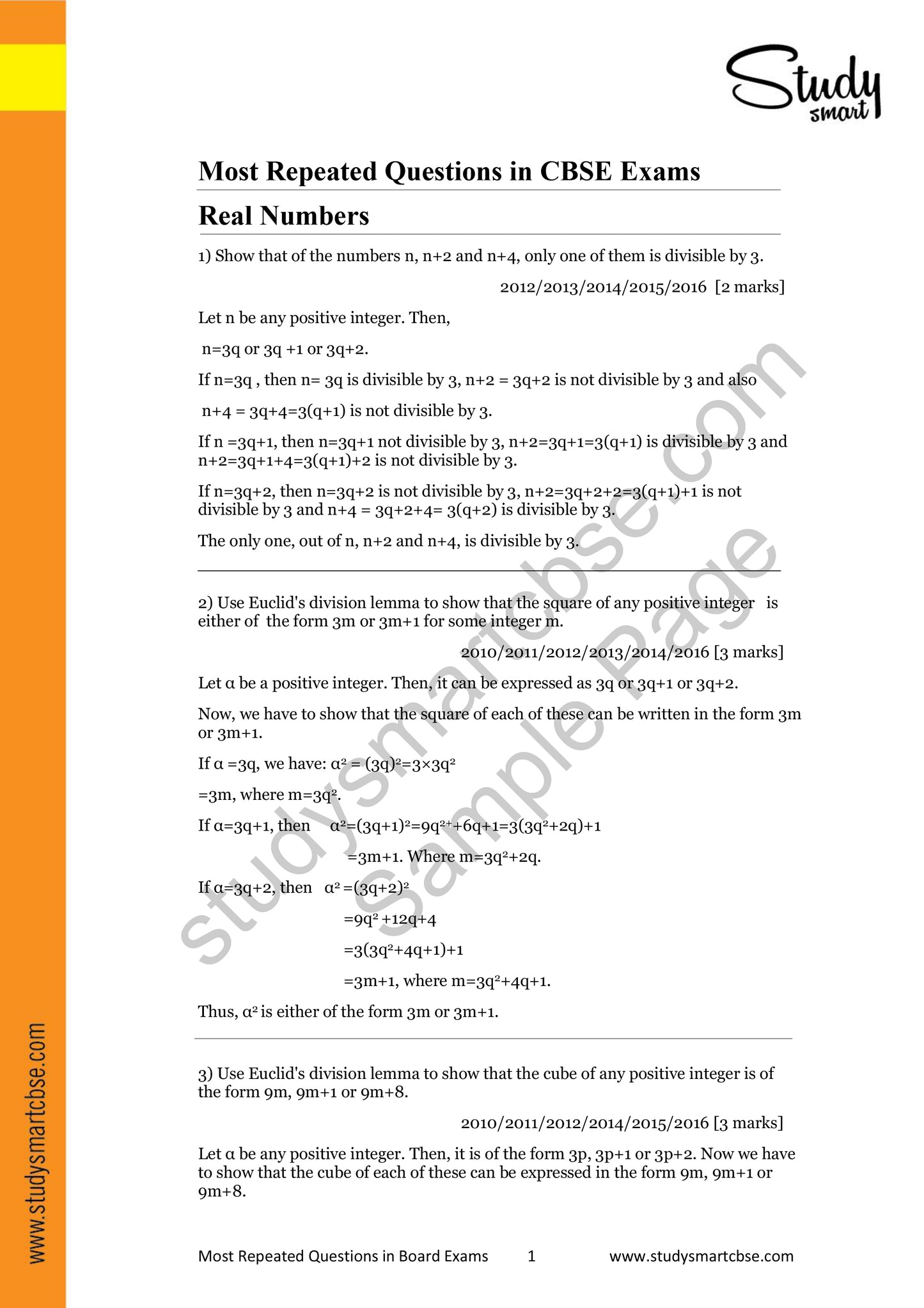 124 Most Repeated Questions in CBSE Exams (Chapterwise) - Class 10 Maths