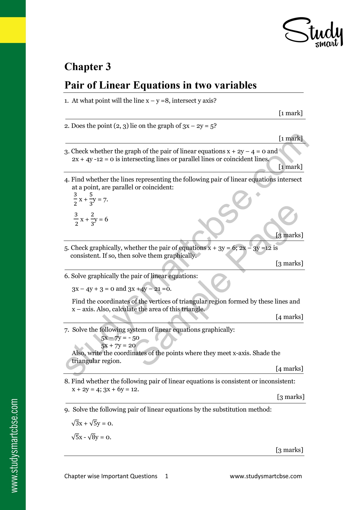 Pair of Linear Equations in two variables