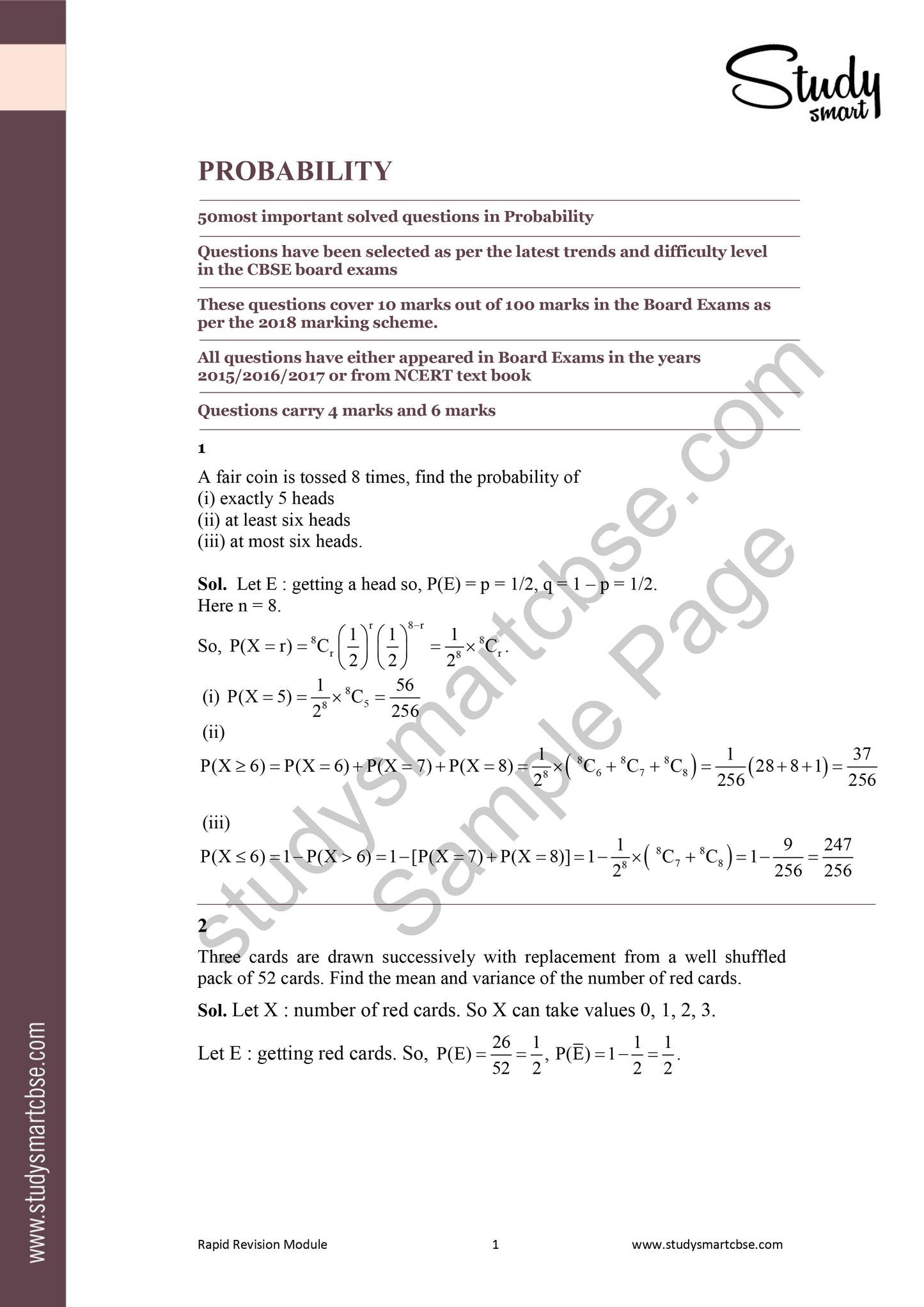 CBSE Class 12th Maths Probability -50 Most Important Questions with Solutions (2025 - 2026)