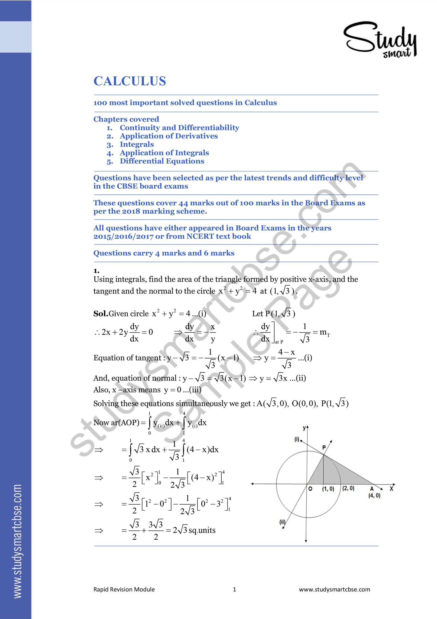 CBSE 12th Maths Calculus Most Important Questions With Solutions (2025 - 2026)