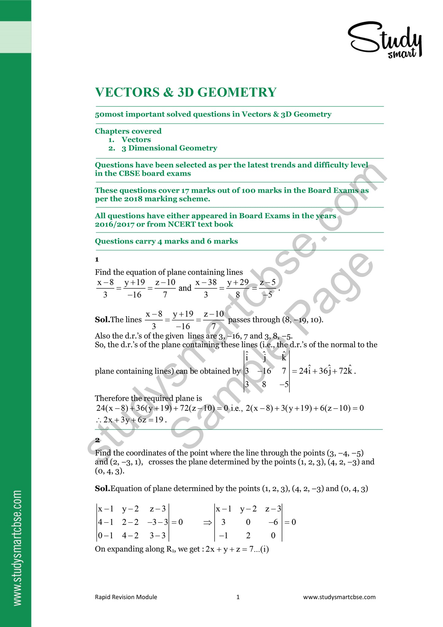 CBSE Class 12th Maths Vectors and 3D Geometry - 50 Most Important Questions with Solutions (2025 - 2026)