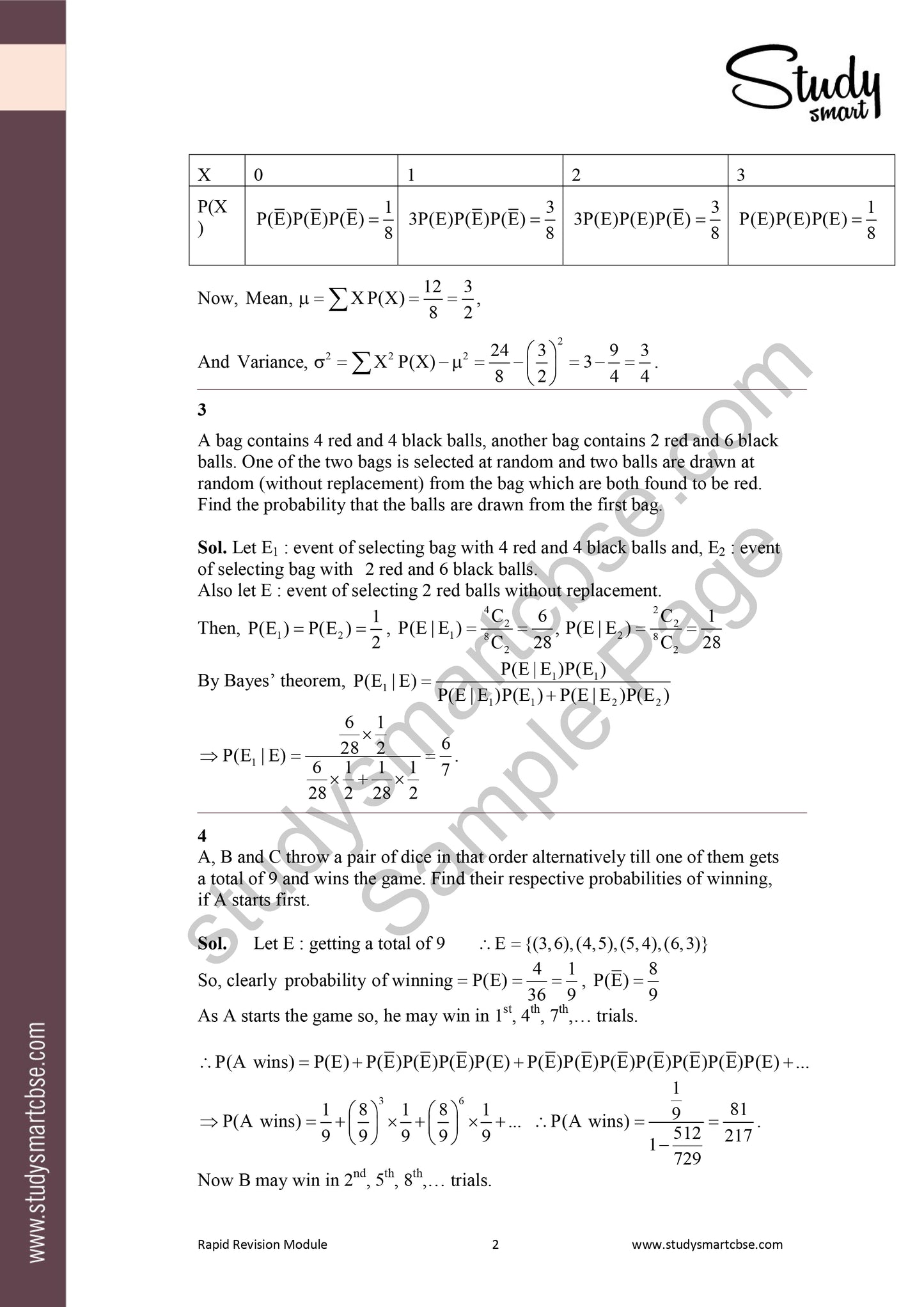 CBSE Class 12th Maths Probability -50 Most Important Questions with Solutions (2025 - 2026)
