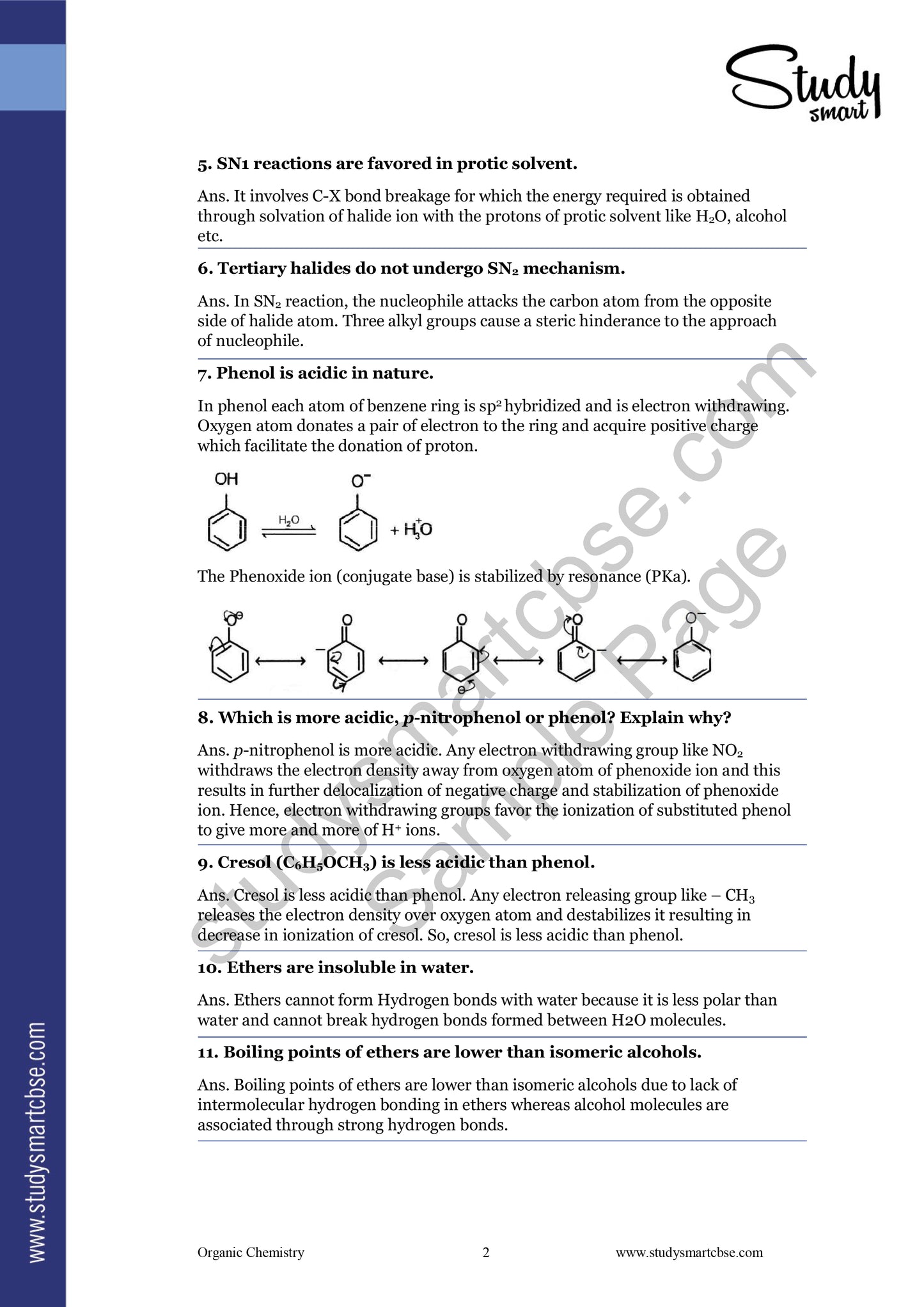 CBSE Class 12th Organic Chemistry - Reasoning Based, Distinguish Between, Named Reactions